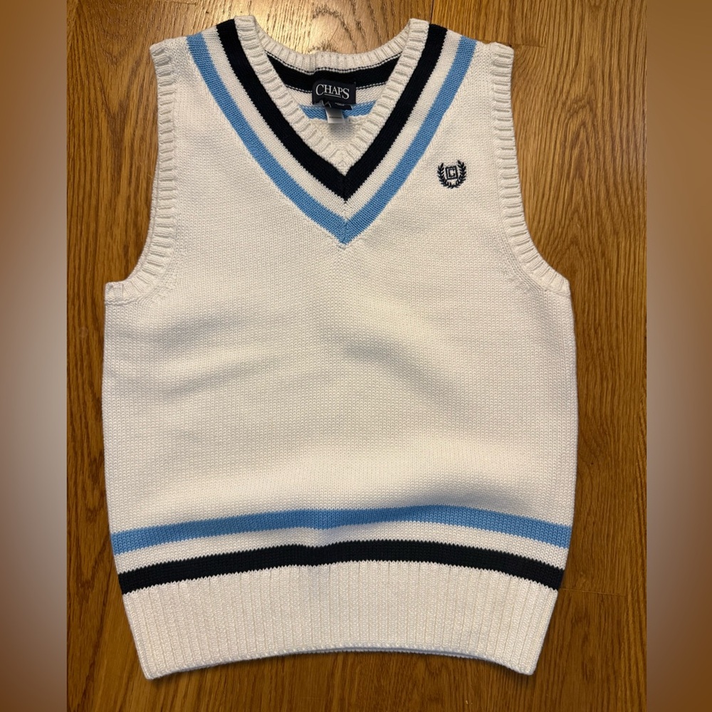 Chaps White Vest with Blue and Black Accents